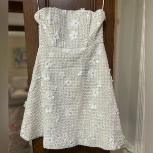 Anthropologie Cream Floral Embellished Mini Dress